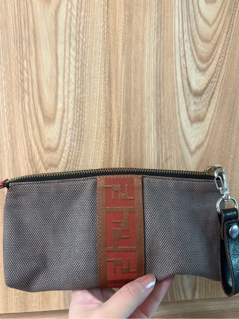 Auth Fendi Logo canvas pouch